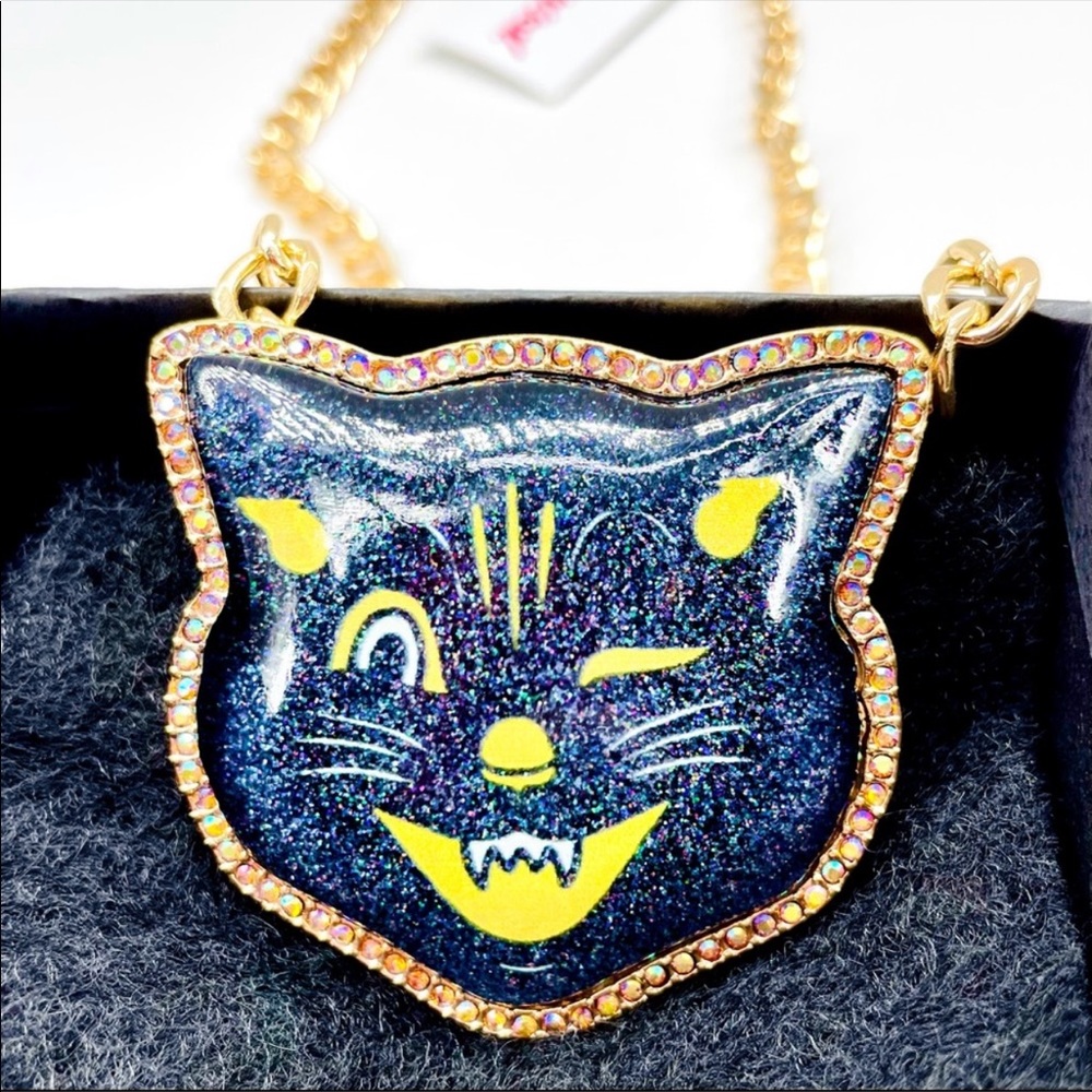 Betsey Johnson Black Cat Halloween Necklace *RARE*